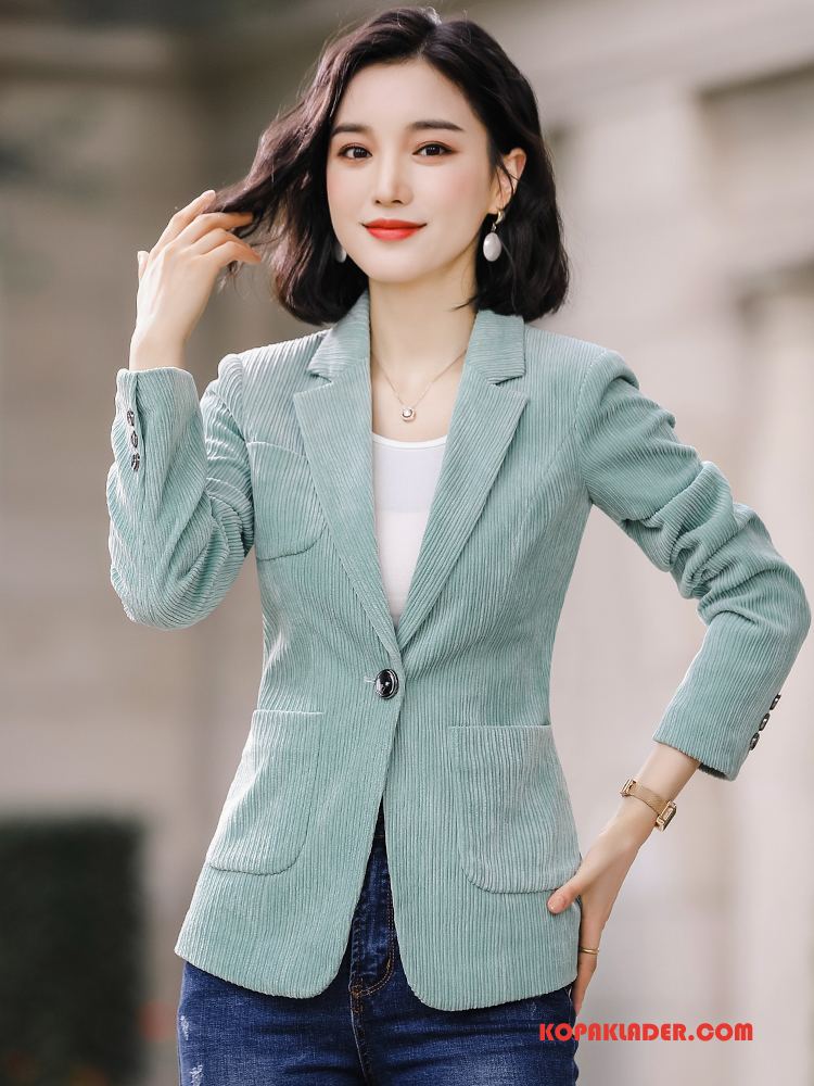 Dam Blazer Billig Retro Liten Kostymjacka Mode Elegant Grön Blå