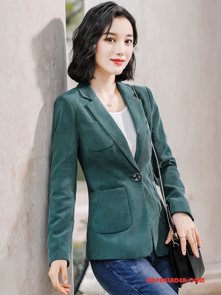 Dam Blazer Billig Retro Liten Kostymjacka Mode Elegant Grön Blå