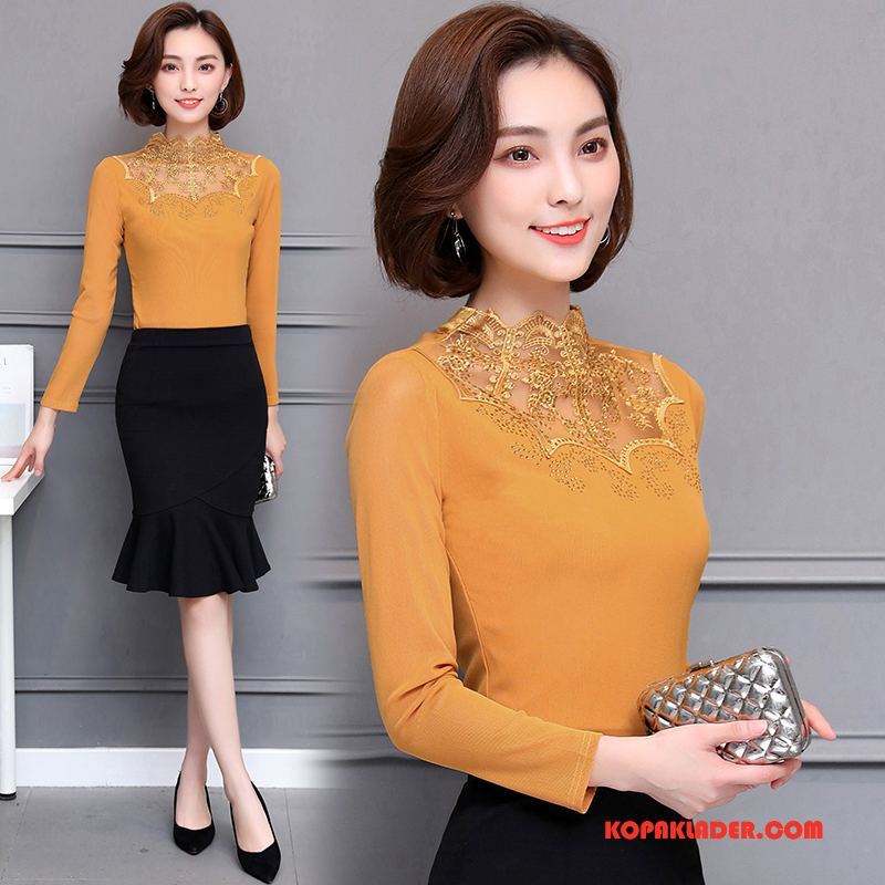 Dam Blus Köpa Tunn Elegant Slim Fit Chiffong 2018 Gul