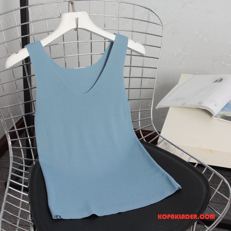 Dam Camisole Billigt Trend Linnen Elegant Rakt 2018 Karamell Till