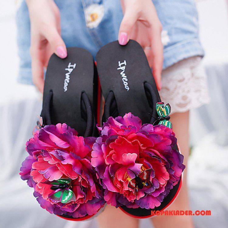 Dam Flip-flops Billig Mode Sommar Blommor Flip Flops Platåskor Gul