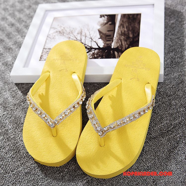 Dam Flip-flops Billig Sommar Sandaler Strass Kvinna Flip Flops Gul