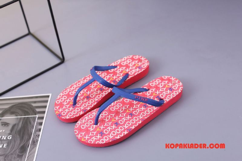 Dam Flip-flops Billiga Tofflor Kvinna Stranden Ytterkläder Sommar Rosa Röd