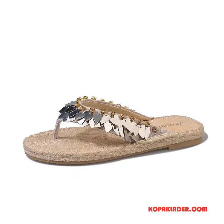 Dam Flip-flops Köpa Platta Flip Flops Strass Tofflor Sommar Khaki