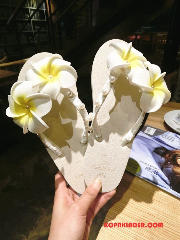 Dam Flip-flops Online Tofflor Blommor Stranden Pärlor Kvinna Beige Röd