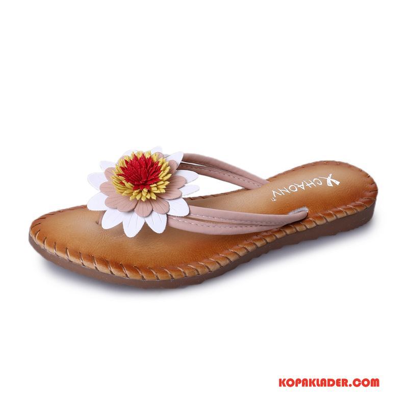 Dam Flip-flops Till Salu Stranden Blommor Platta Skor Vår 2018 Beige Beige