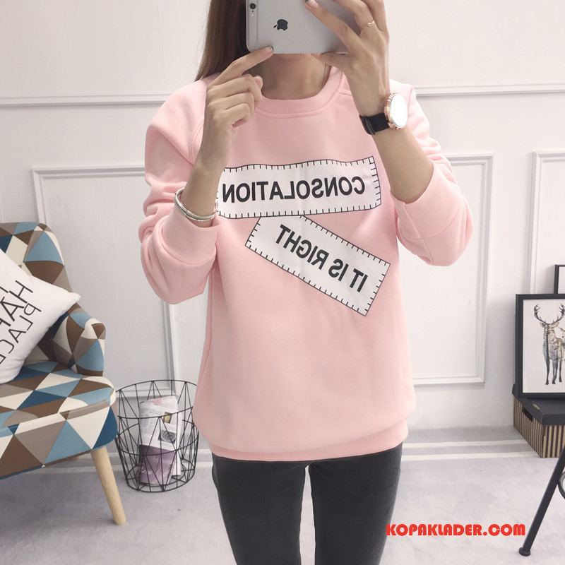 Dam Huvtröjor Billiga Rund Hals Pullover Långärmad Kashmir Vinter Rosa Röd