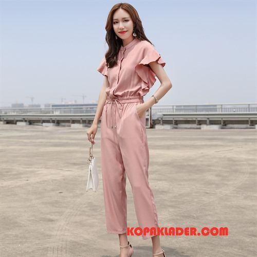 Dam Jumpsuit Online Eleganta Mitt Midja Slim Fit 2018 Byxor Rosa Röd