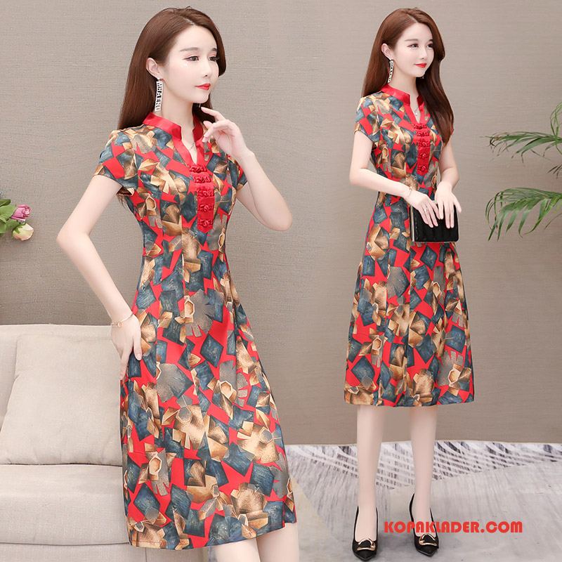 Dam Klänningar Billig Elegant Cheongsam Ny Sommar Medelåldern Röd