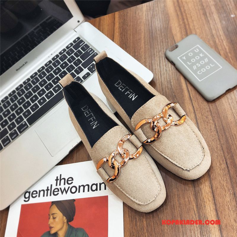 Dam Mockasiner Butik Platta Skor Läderskor 2018 Vår Loafers Beige Vit