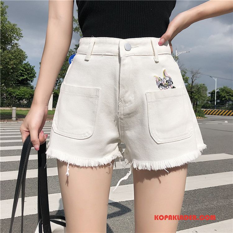 Dam Shorts Billiga Trend Heta Byxor Casual Hög Midja Tunn Vit