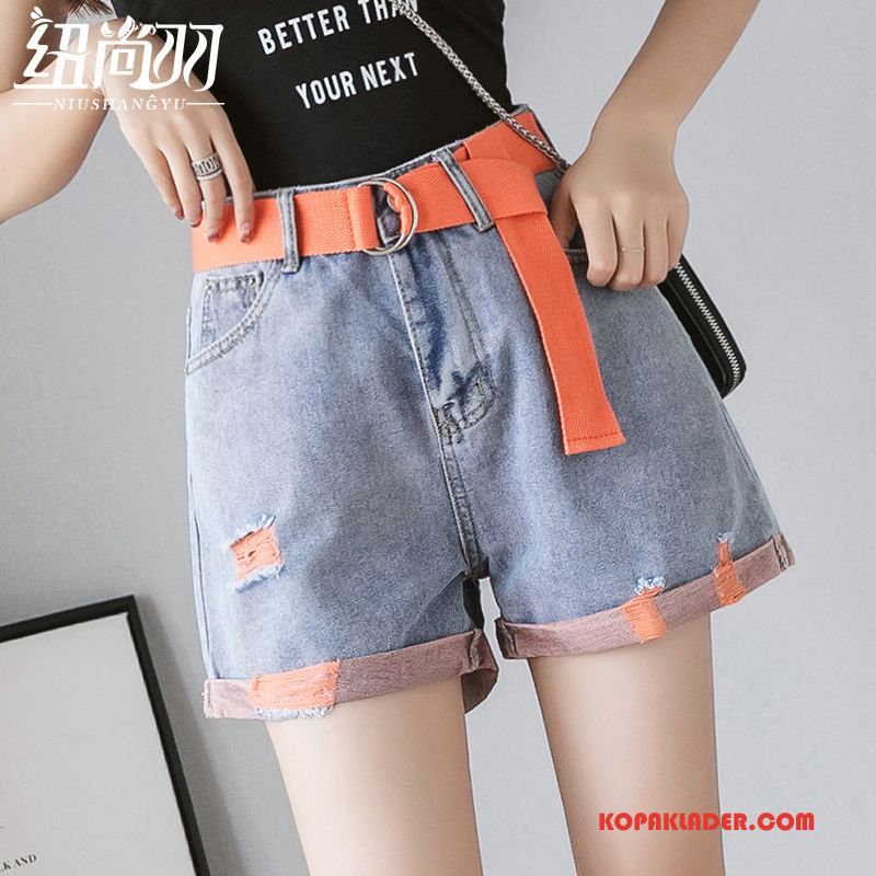 Dam Shorts Billigt Kortbyxor Tunn Liten Hål Denim Orange