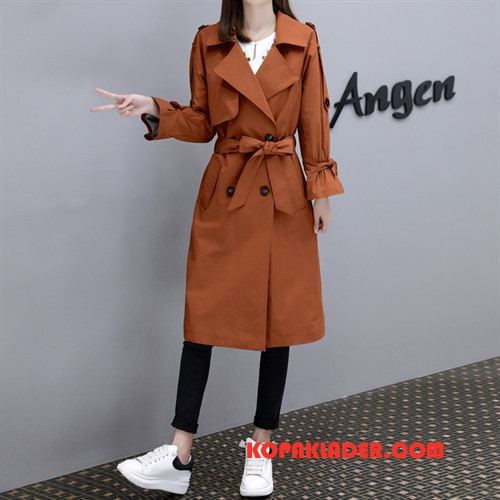 Dam Trenchcoat Billig Knappar Elegant Sy Mode Lösa Till Beige Vit