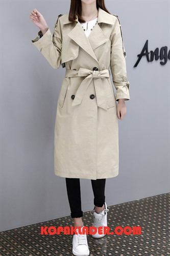 Dam Trenchcoat Billig Knappar Elegant Sy Mode Lösa Till Beige Vit