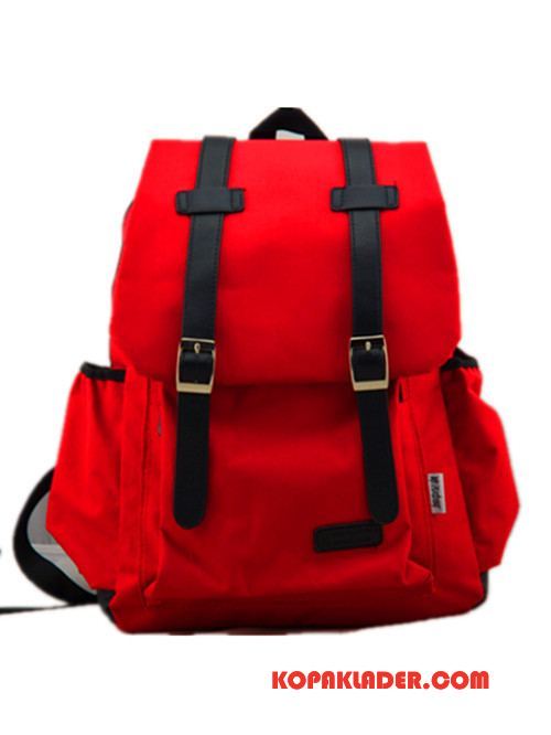 Dam Vandringsryggsäck Billigt Mode Väska Resa Student Målarduk Röd