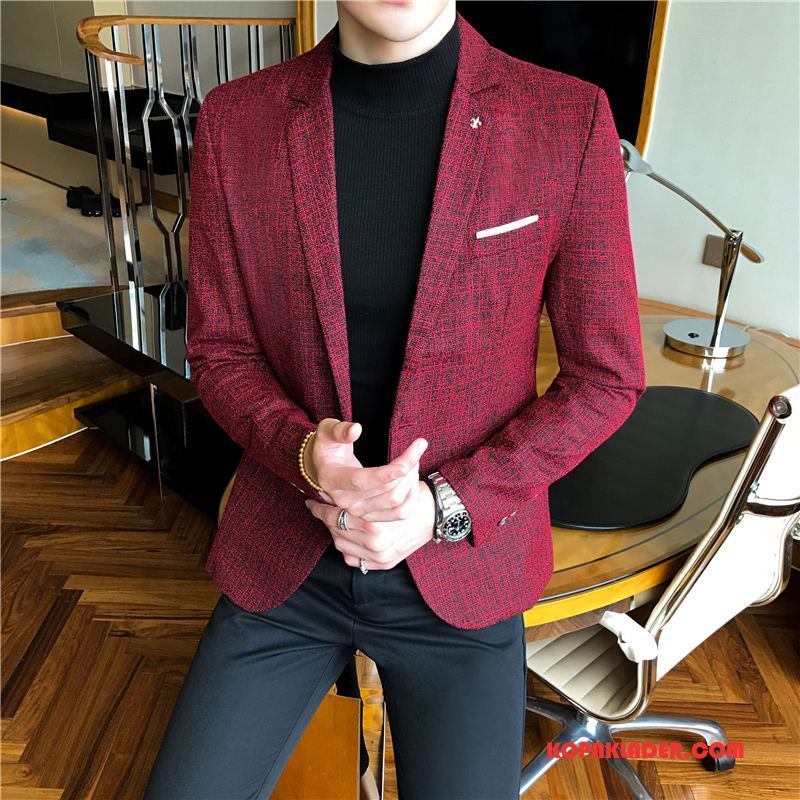 Herr Blazer Billig Trend Ny Slim Fit Män Toppar Röd