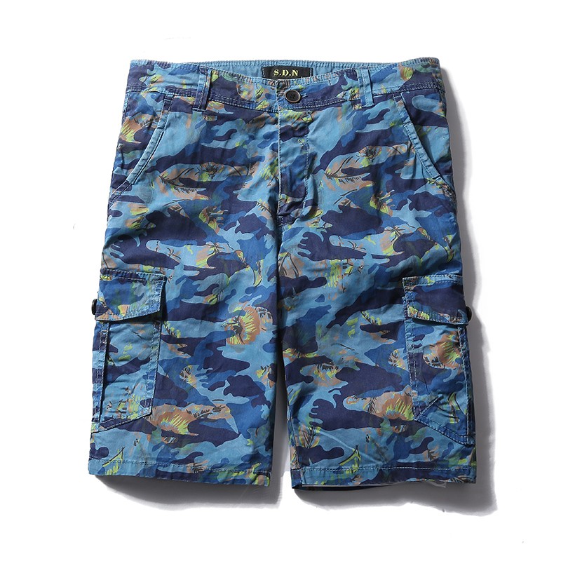 Herr Byxor Billigt Stretch Kortbyxor Sommar Sport Shorts Camouflage Himmelsblå