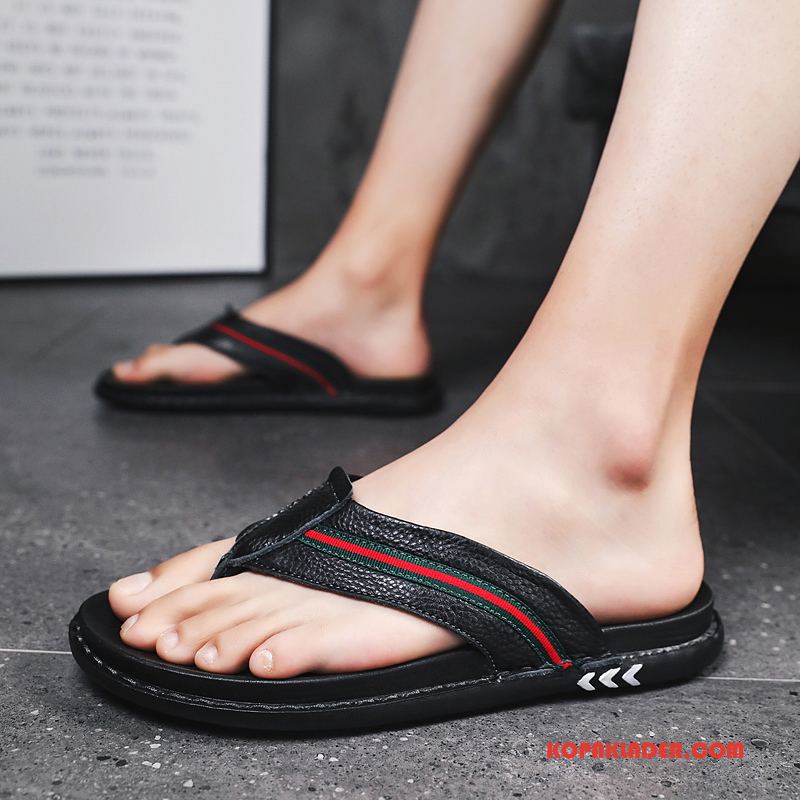 Herr Flip-flops Billig Sommar Skor Tofflor Flip Flops Ytterkläder Svart