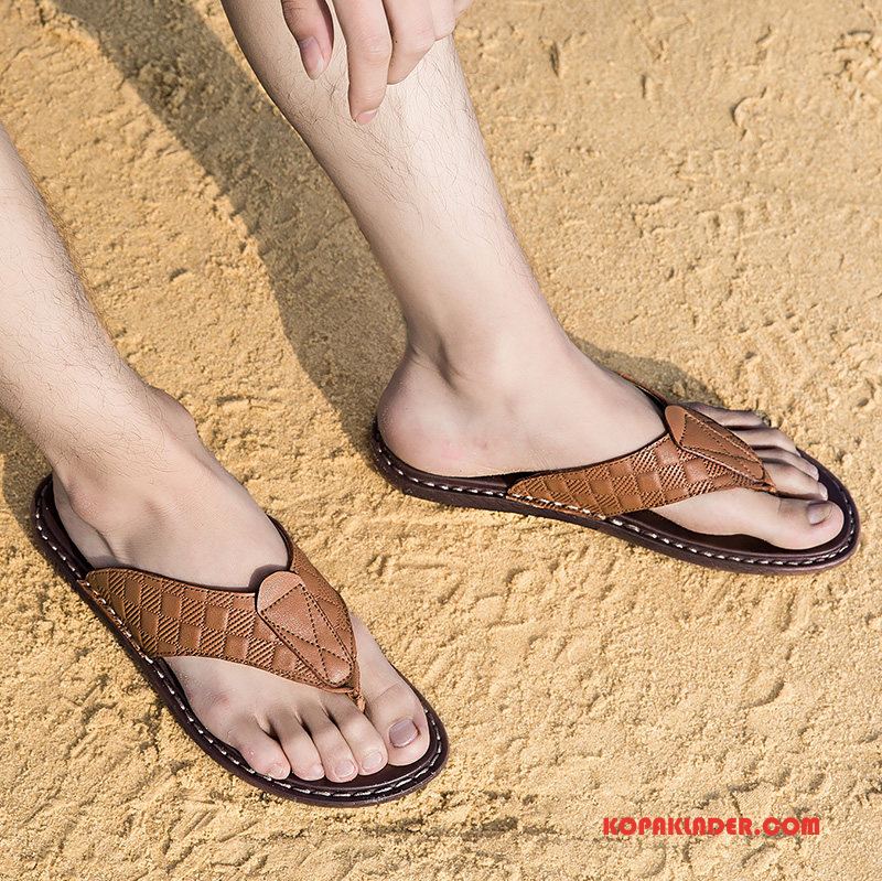 Herr Flip-flops Butik Trend Skor Glidskydds Äkta Läder Casual Svart