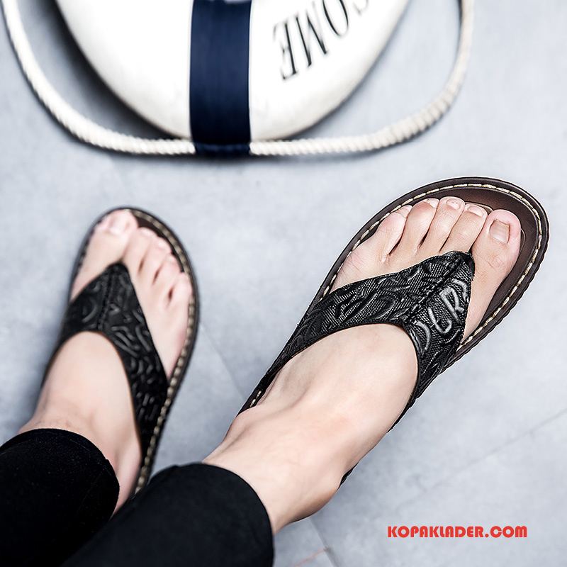 Herr Flip-flops Butik Trend Skor Glidskydds Äkta Läder Casual Svart