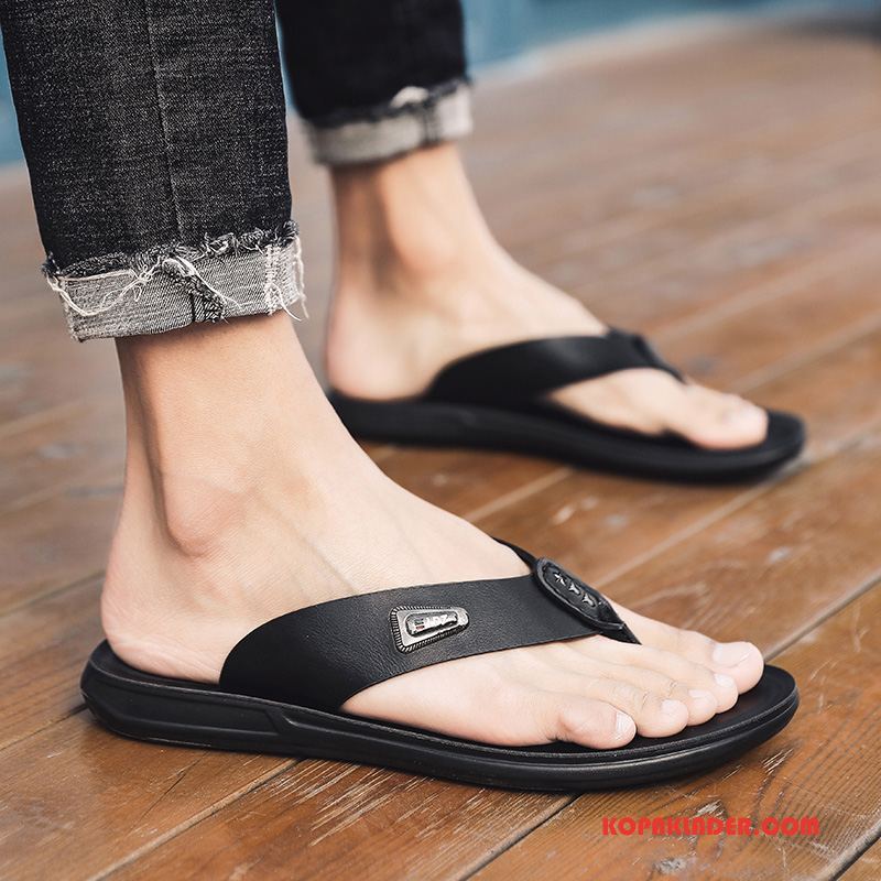 Herr Flip-flops Köpa Män Casual Trend Tofflor Skor Svart