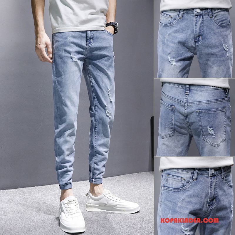 Herr Jeans Billigt Stretch Trend Män Byxor Trend Varumärke Ljus Blå