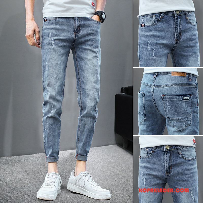 Herr Jeans På Nätet Sommar Män Trend Vacker Slim Fit Ljus Blå