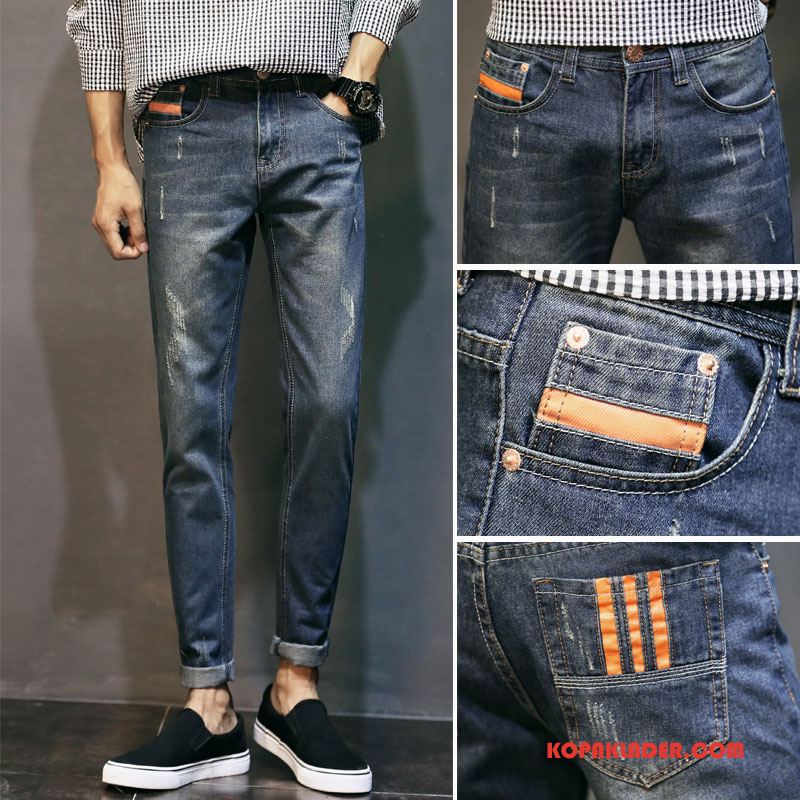 Herr Jeans Till Salu Slim Fit Casual Höst Stretch Trend Blå