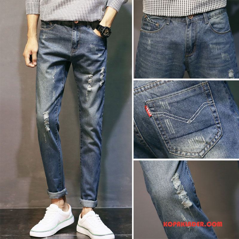 Herr Jeans Till Salu Slim Fit Casual Höst Stretch Trend Blå