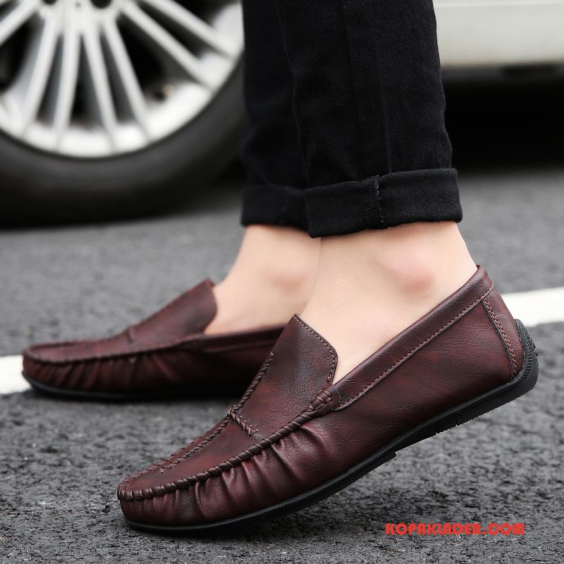 Herr Mockasiner Butik Andningsbar Slip On Personlighet Loafer Allt Matchar Brun Röd