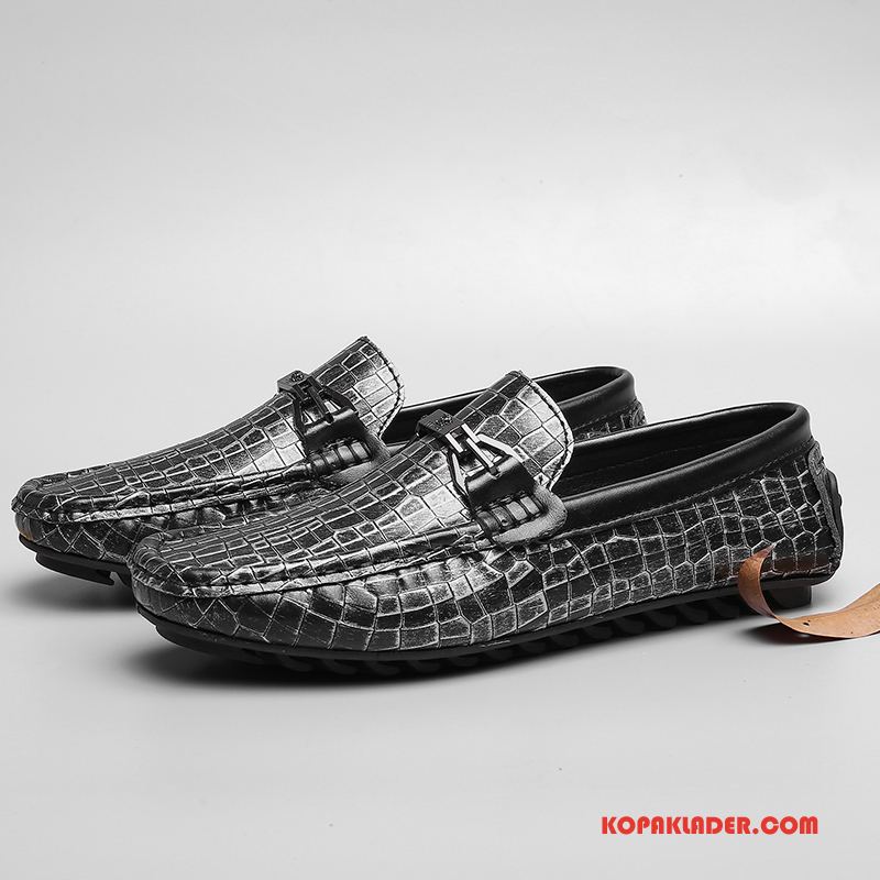 Herr Mockasiner Rea Trend Slip On Casual Män Läderskor Silver Svart