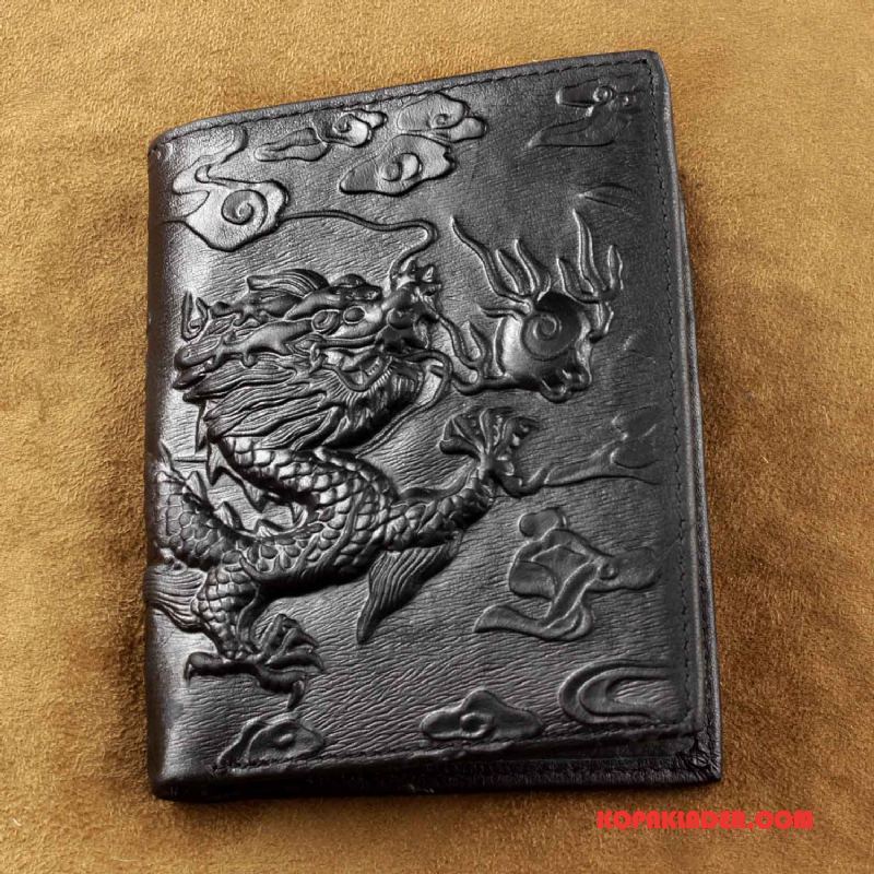 Herr Plånböcker Online Tredimensionell Kinesisk Drake Plånbok Enkel Äkta Läder Svart
