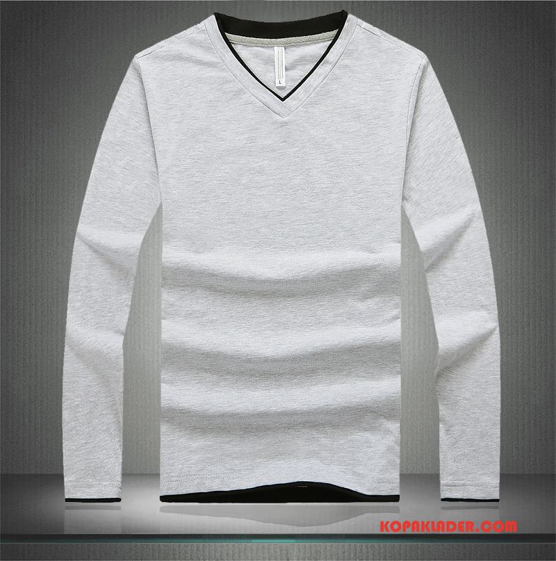 Herr T-shirts Billigt Slim Fit Vinter Långärmad Bottenskjorta Mode Vit