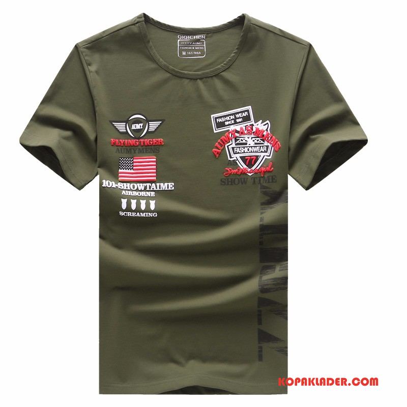 Herr T-shirts Köpa Mode Sommar Kortärmad Casual Män Army Grön