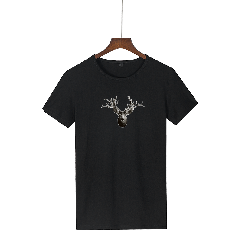 Herr T-shirts Online Ny Trend Hjortdjur Kortärmad Svart