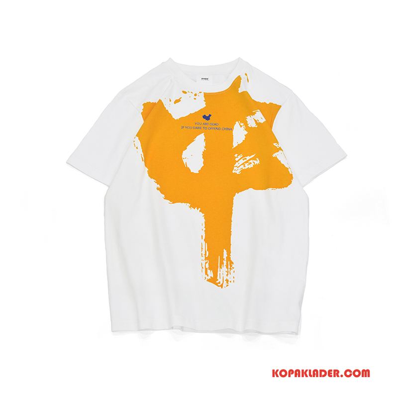 Herr T-shirts Rea Kinesisk Stil Lösa Trend Varumärke Kortärmad Toppar Orange