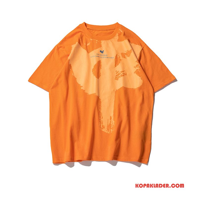 Herr T-shirts Rea Kinesisk Stil Lösa Trend Varumärke Kortärmad Toppar Orange