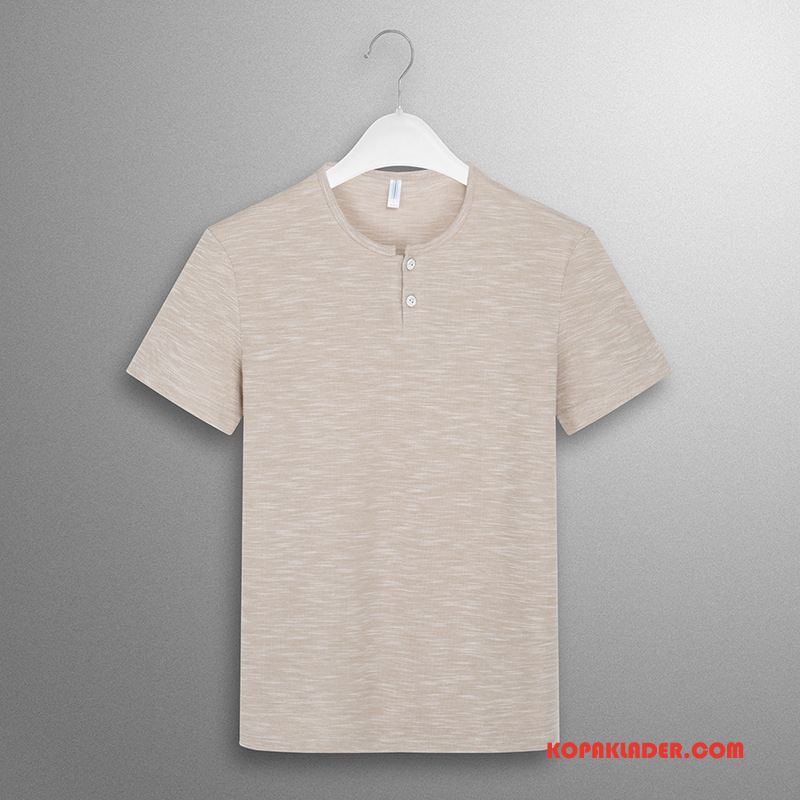 Herr T-shirts Rea Män Sommar Knappar Tryck Stretch Beige Vit