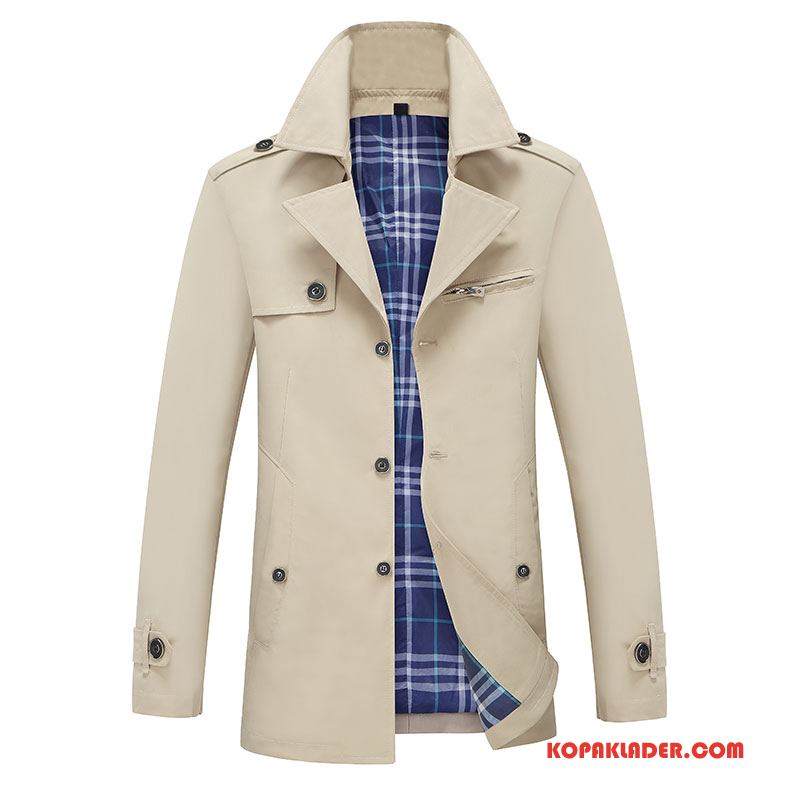 Herr Trenchcoat Billigt Kappor Rockar British Vår Trend Slim Fit Beige