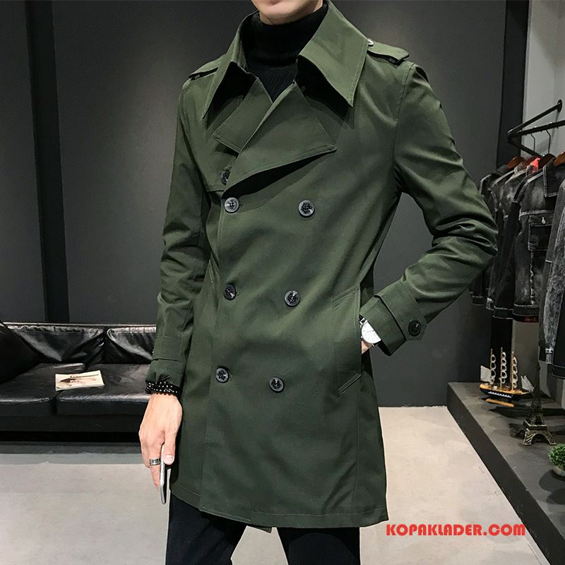 Herr Trenchcoat Butik Slim Fit Vår Vacker Trend Kappor Rockar Army Grön