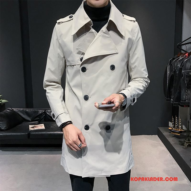 Herr Trenchcoat Butik Slim Fit Vår Vacker Trend Kappor Rockar Army Grön