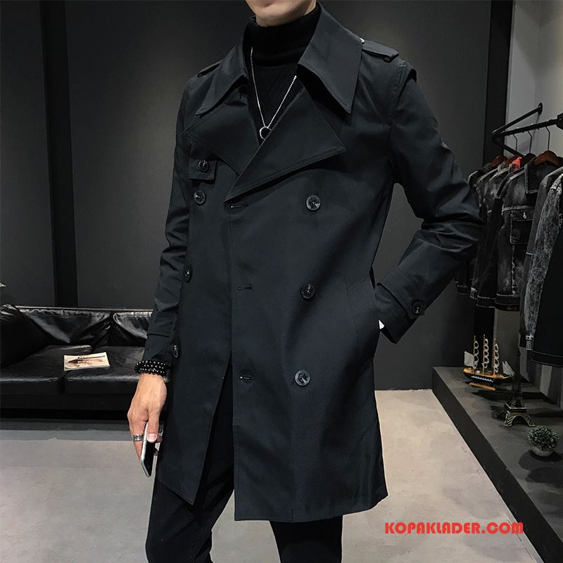 Herr Trenchcoat Butik Slim Fit Vår Vacker Trend Kappor Rockar Army Grön