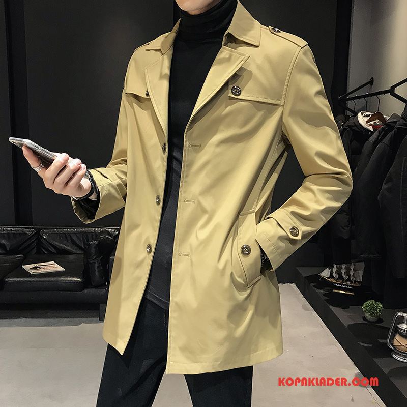 Herr Trenchcoat Butik Slim Fit Vår Vacker Trend Kappor Rockar Army Grön