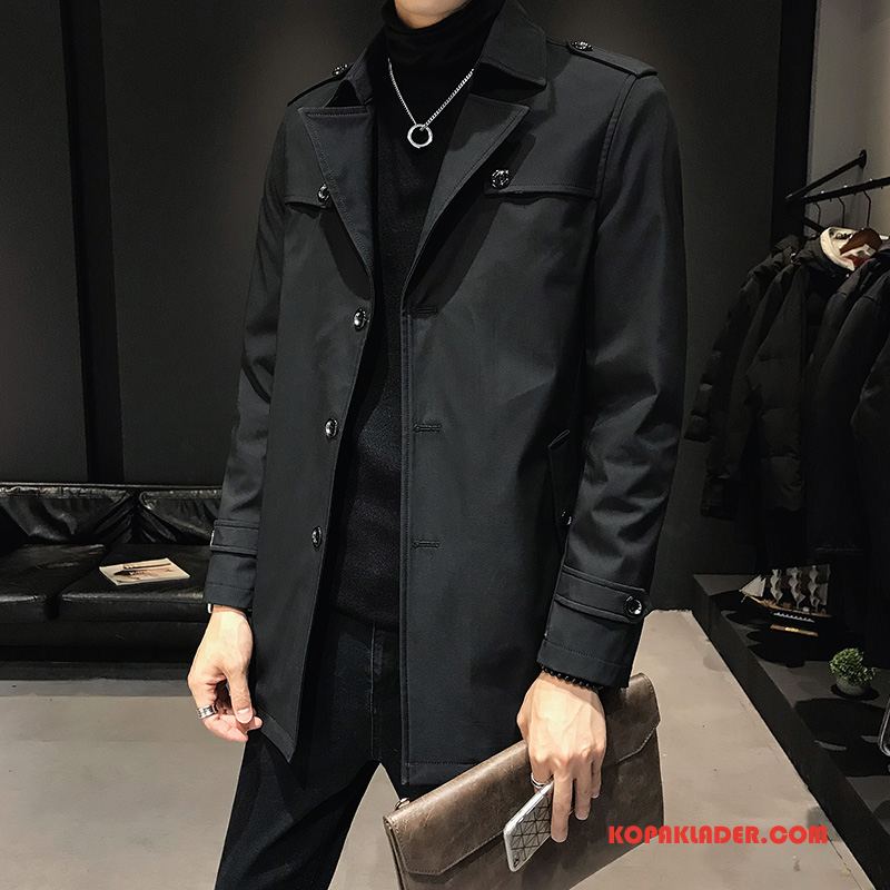 Herr Trenchcoat Butik Slim Fit Vår Vacker Trend Kappor Rockar Army Grön