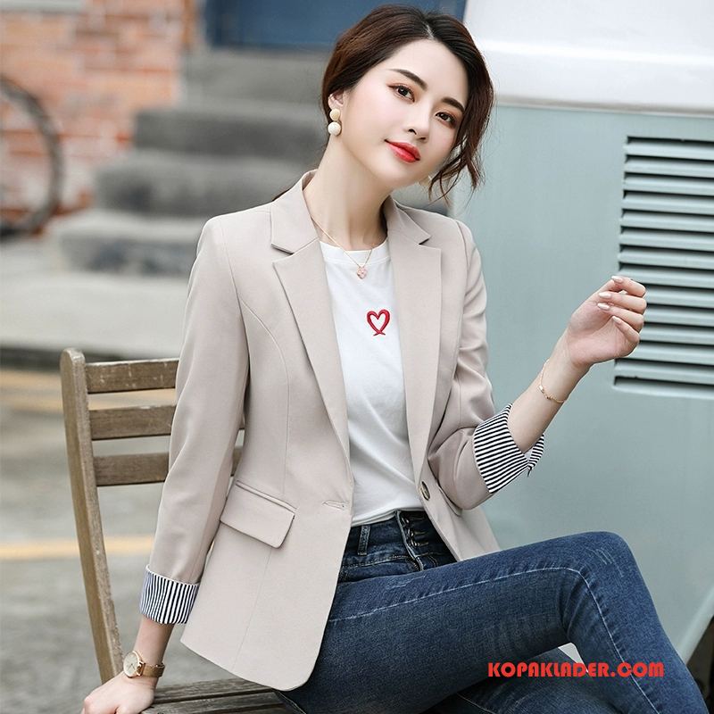 Dam Blazer Billig Kvinna Liten Slim Fit Kostym Kostymjacka Beige