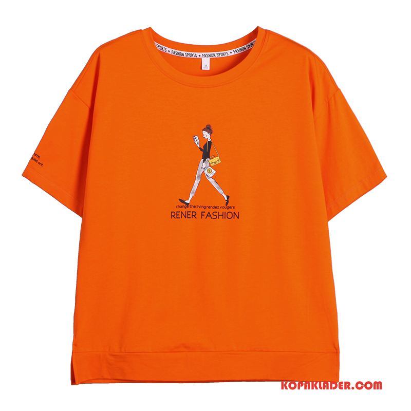 Dam T-shirts Online Student Trend Kvinna Halv Ärm Lösa Orange