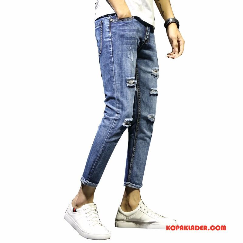 Herr Jeans Billigt Personlighet Män 2018 Liten Slim Fit Kungsblå Beige