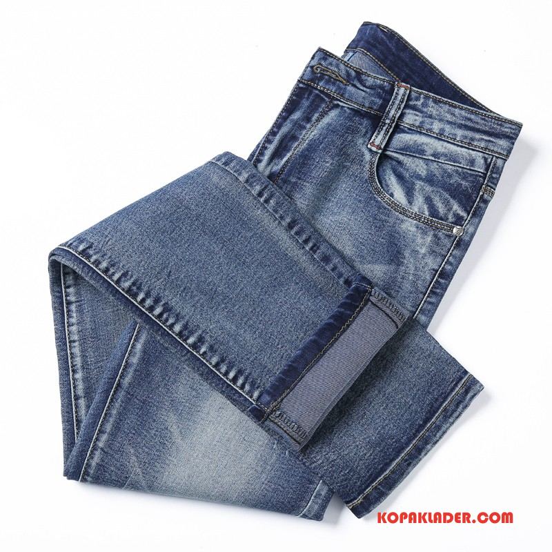 Herr Jeans Billigt Trend Slim Fit Stretch Byxor Mode Blå