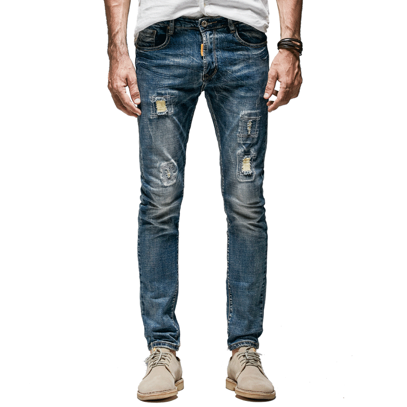 Herr Jeans På Nätet Patch Slim Fit Byxor Hål Grön Blå