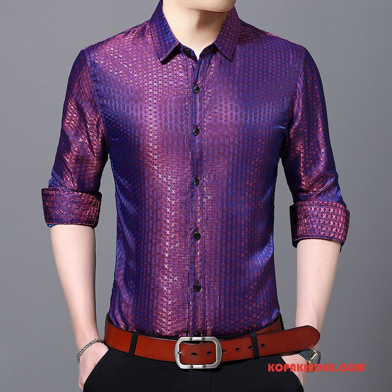 Herr Skjorta På Nätet Vacker Silke Varumärken Män Trend Varumärke Violett Röd